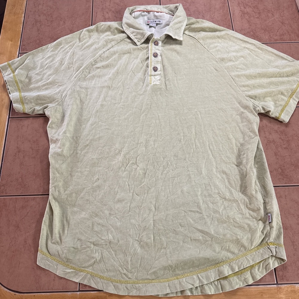 32 Bar Blues Polo Shirt Sz Medium Green Short Sleeve Cotton Mens Casual